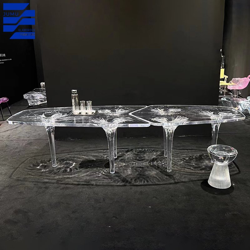 Glamorous Furniture Modern Acrylic Transparent Liquid Glacier Coffee Table for Outdoor Hotel Use Dining and Wedding Table
