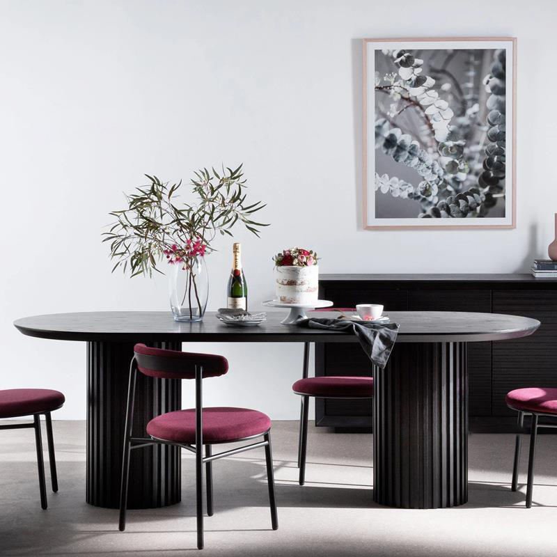 Mrs Woods Nordic Reclaimed Solid Wood Round Black Ribbed Modern Luxury 12 Seater Dining Table