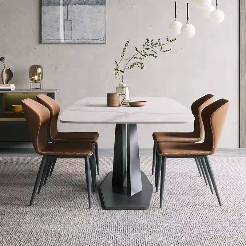 Modern Dining Table Set with Ceramic Top Durable Metal Home Furniture Chairs Tables Top Cheap Tables and Chairs for Dining Room