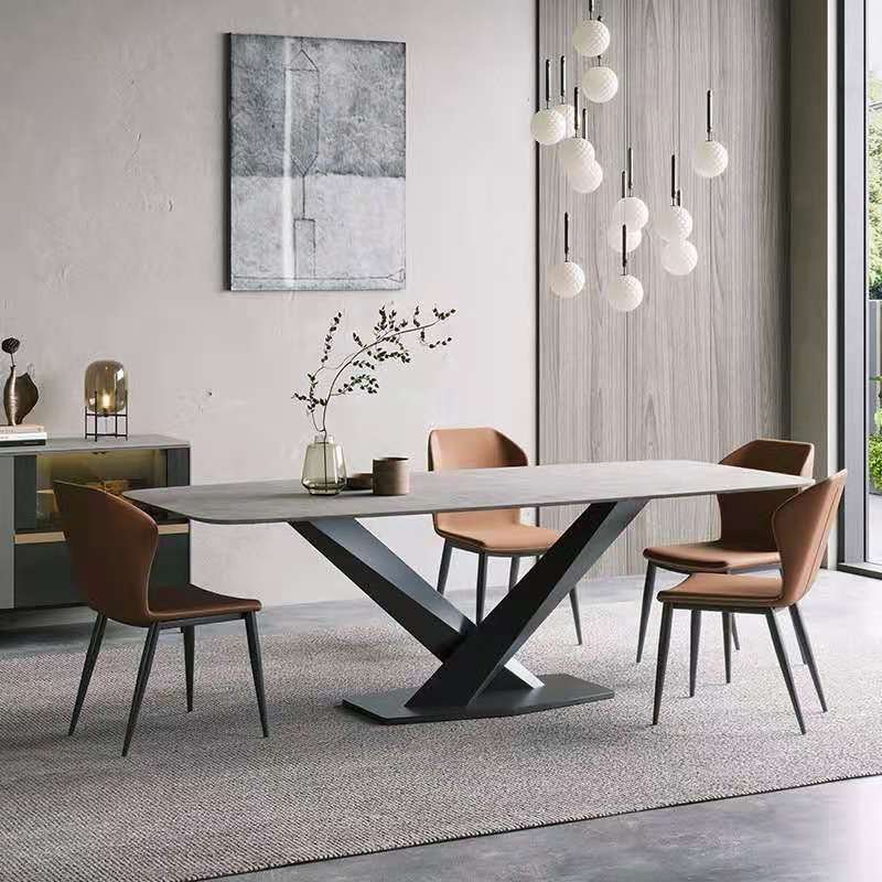 Modern Dining Table Set with Ceramic Top Durable Metal Home Furniture Chairs Tables Top Cheap Tables and Chairs for Dining Room