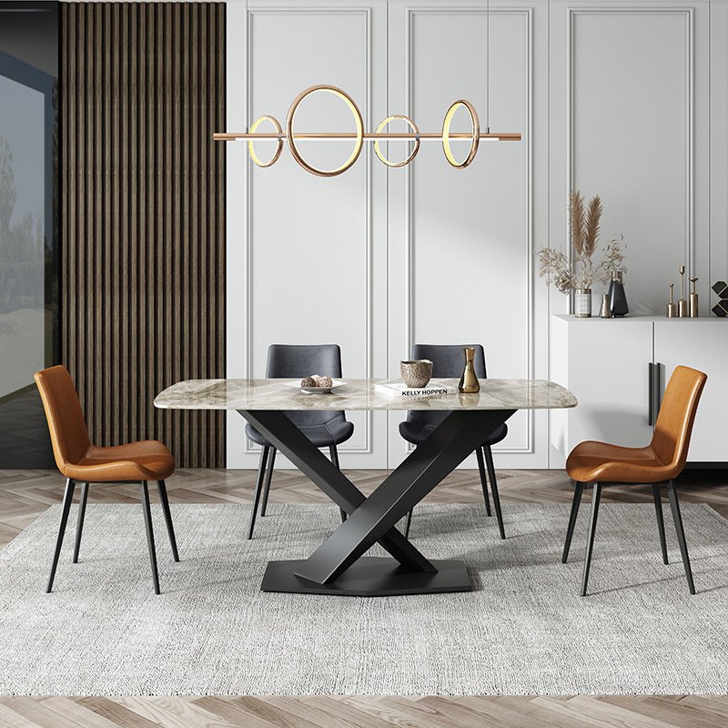 Modern Dining Table Set with Ceramic Top Durable Metal Home Furniture Chairs Tables Top Cheap Tables and Chairs for Dining Room