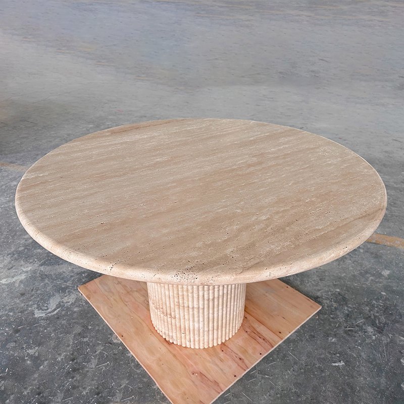 ODM OEM Chinese Factory Customized Nordic Style 150 Diameter Round Travertine Stone Dining Table for Hotel Villa Apartment