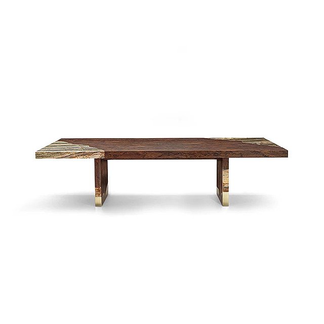 Italy solid wood dining table modern minimalist designer high-end villa living room dining home metal long dining table