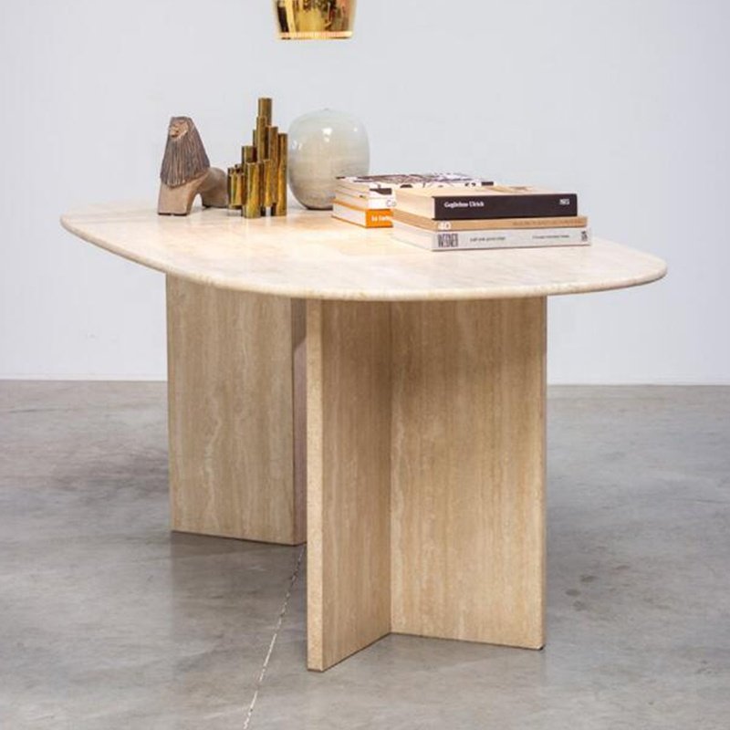 Wholesale villa modern design nordic style dining room table rectangle beige stone travertine dining table