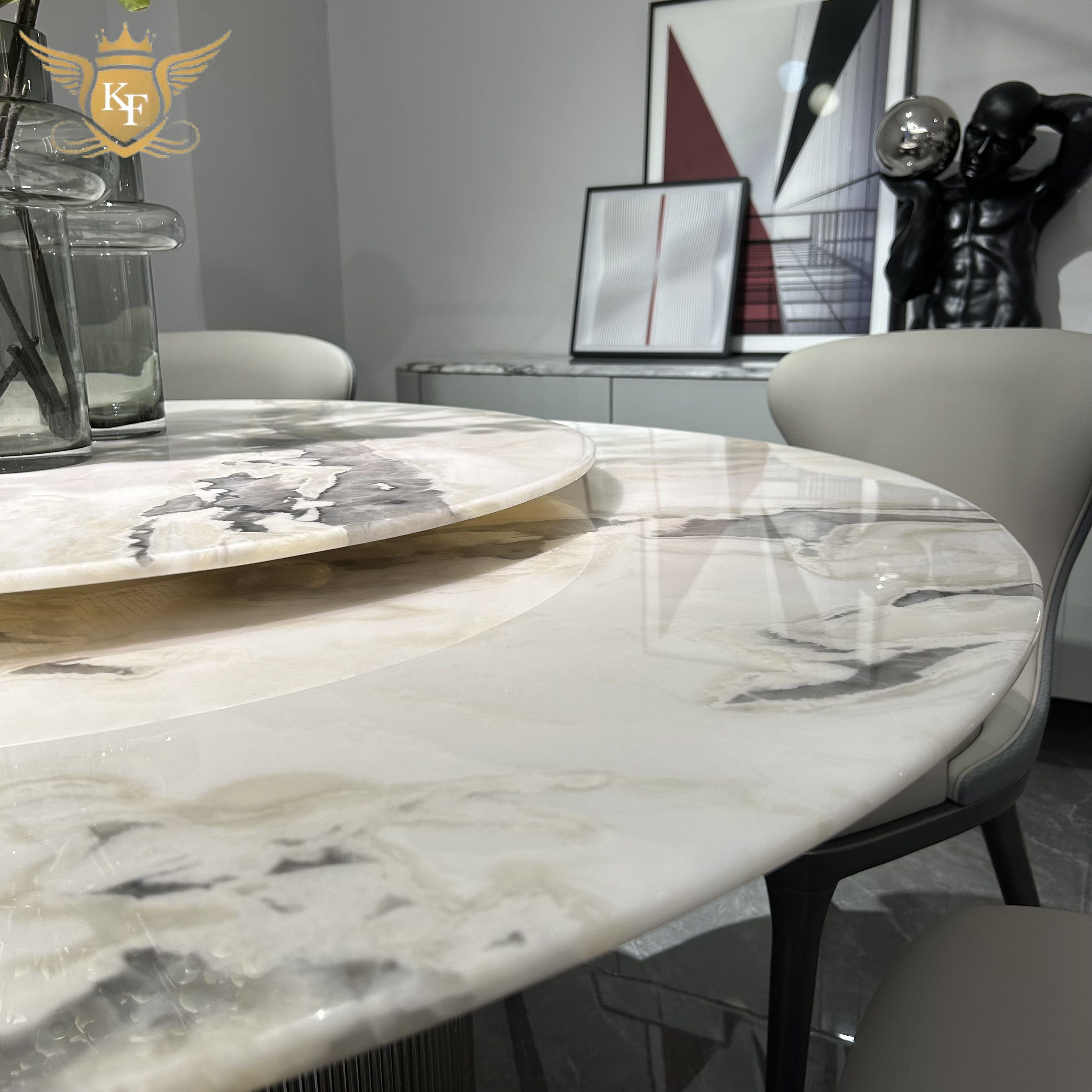 Villa Modern Luxury Round Dinner Table Set Stainless Steel Tea marble Round Dinner Table For 6 8 Chair
