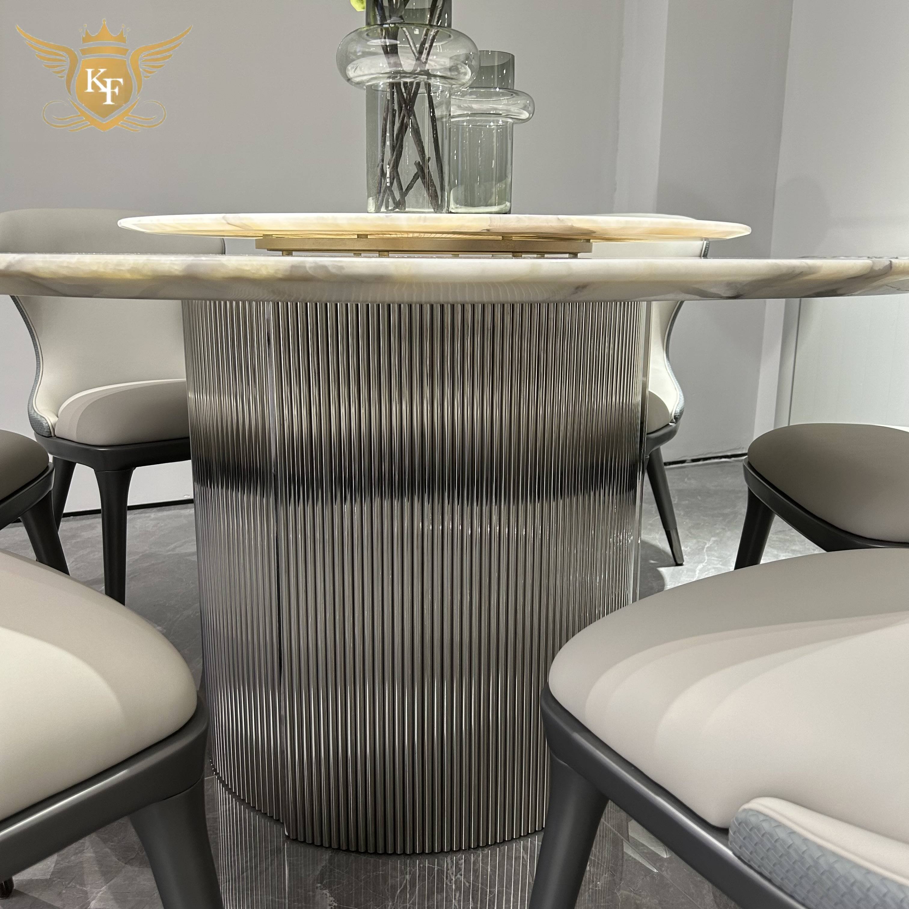 Villa Modern Luxury Round Dinner Table Set Stainless Steel Tea marble Round Dinner Table For 6 8 Chair