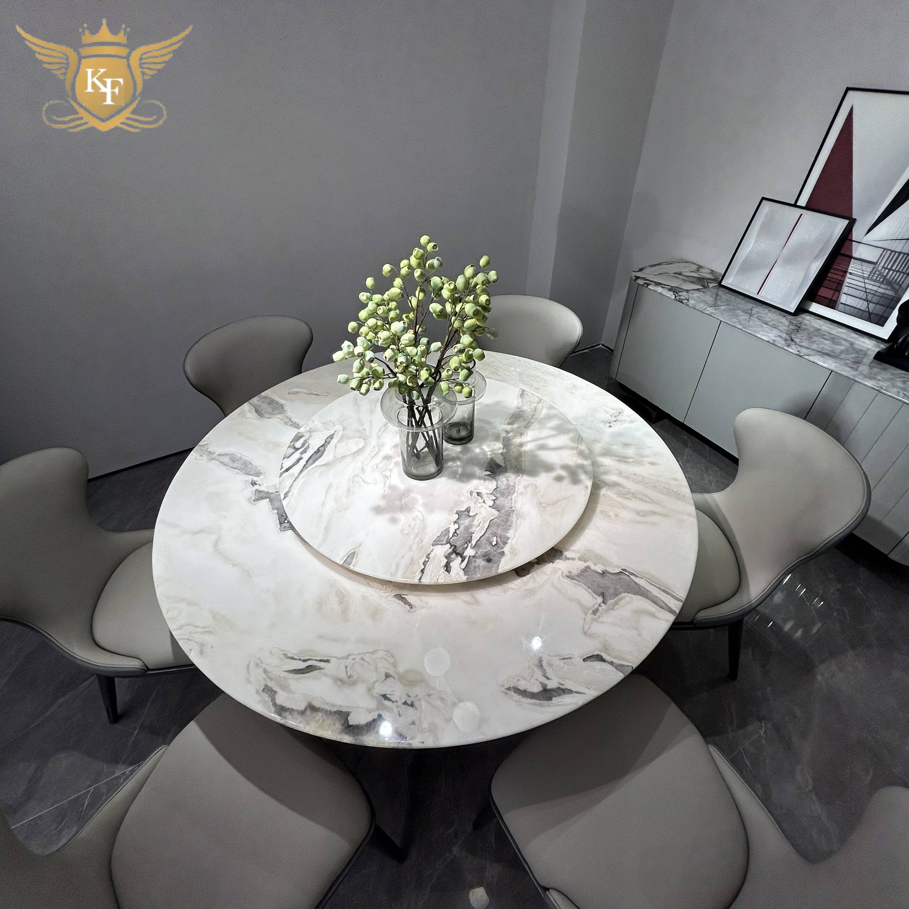 Villa Modern Luxury Round Dinner Table Set Stainless Steel Tea marble Round Dinner Table For 6 8 Chair
