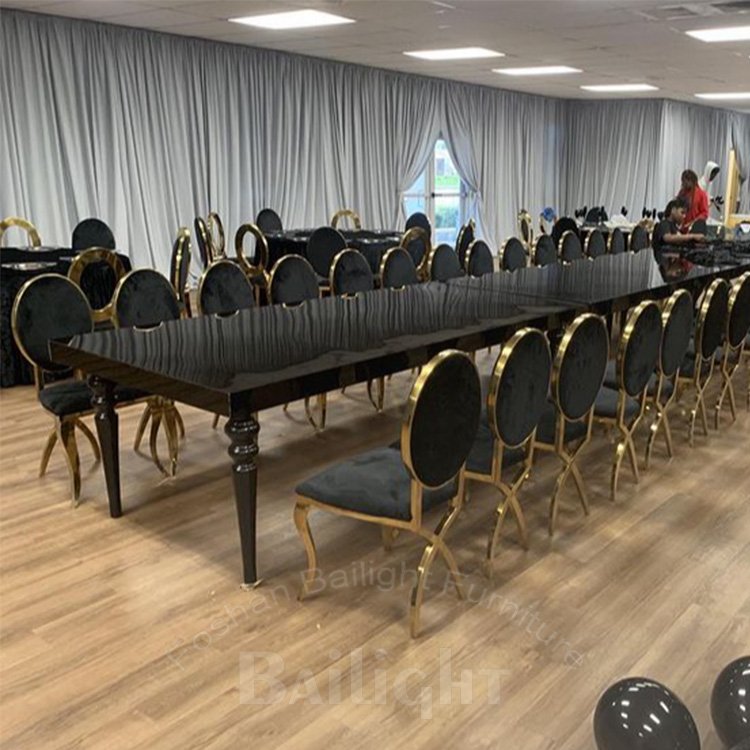 bailight furniture design modern wedding banquet dining room design wedding table with metal frame glass top tables