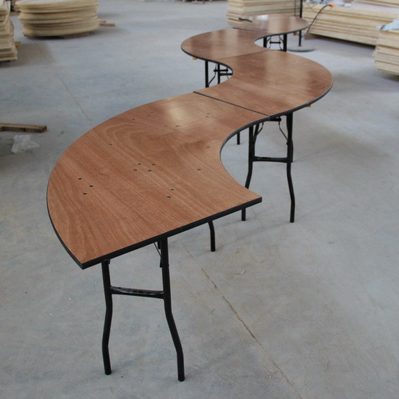 Hot Sell Factory Produce Folding Arched Sector Alien Wooden Collapsible Banquet Hotel Dining Table