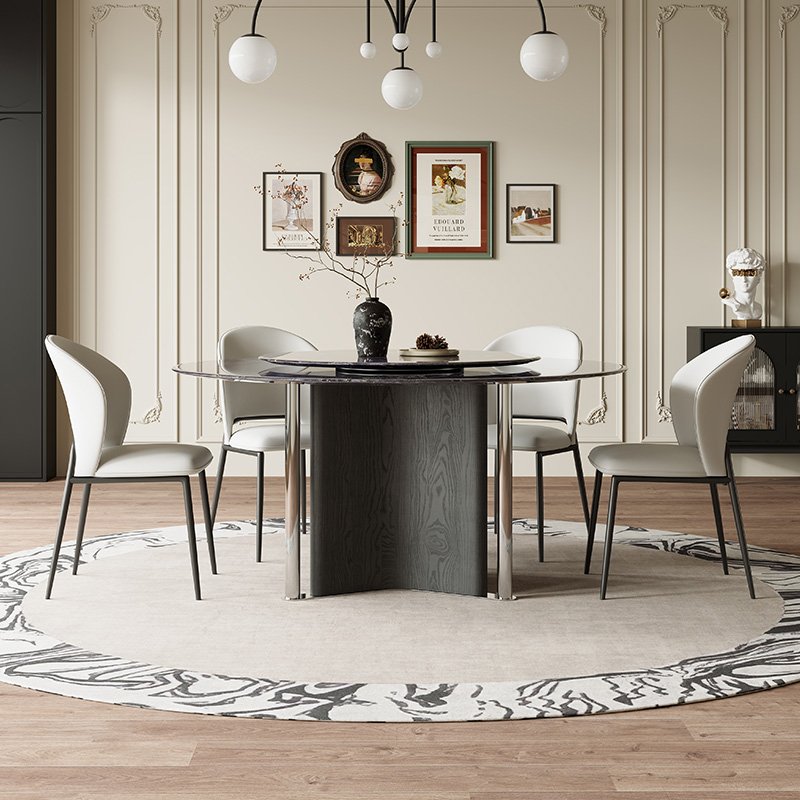 Light Luxury Modern Dining Table with Wood Stainless Steel Legs for Home Apartment Living Room Hotel Furniture