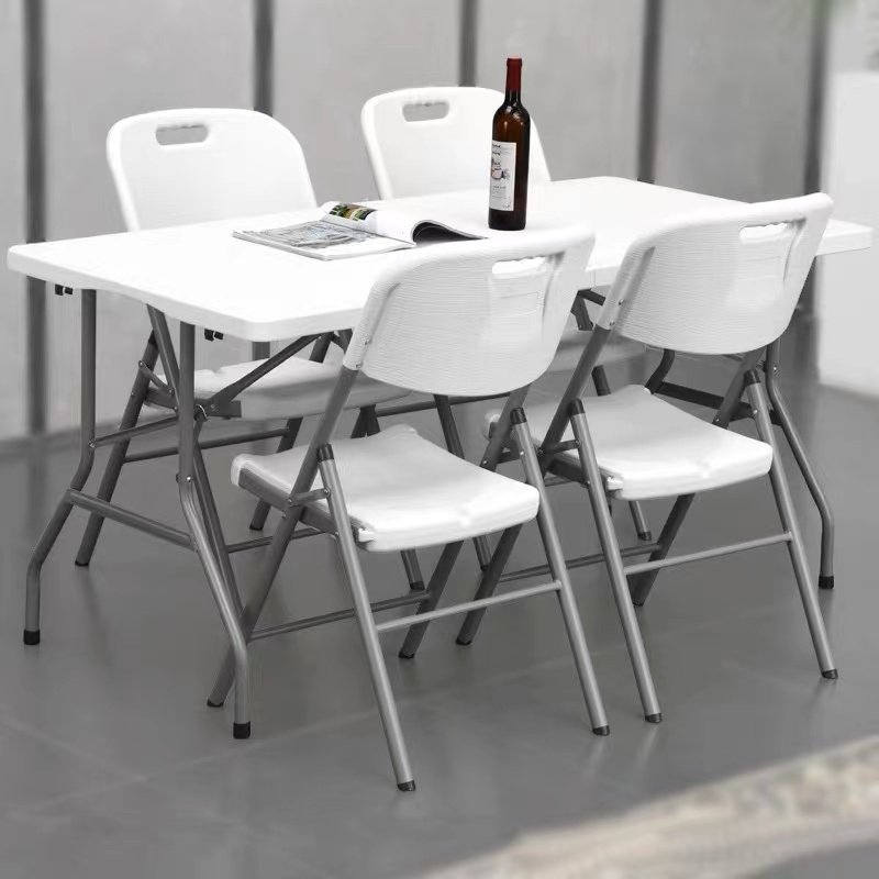 6FT Easy to Clean Portable Rectangle White HDPE Plastic Outdoor Party Event Folding In Half Long Table