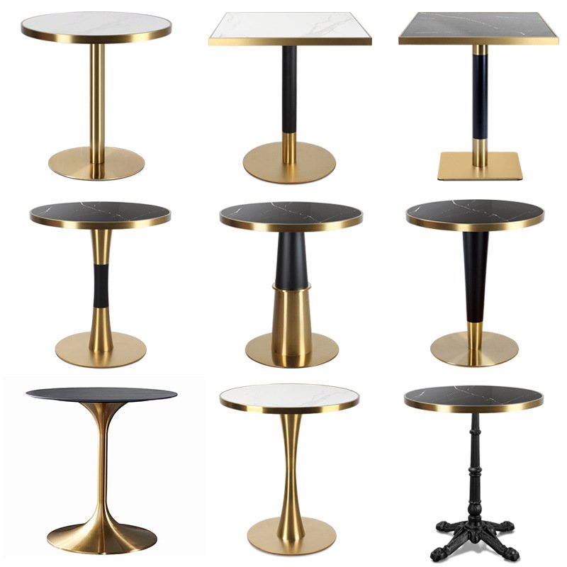 Restaurant table gold edge stainless steel square table net red restaurant cafe milk tea shop light luxury rock board table