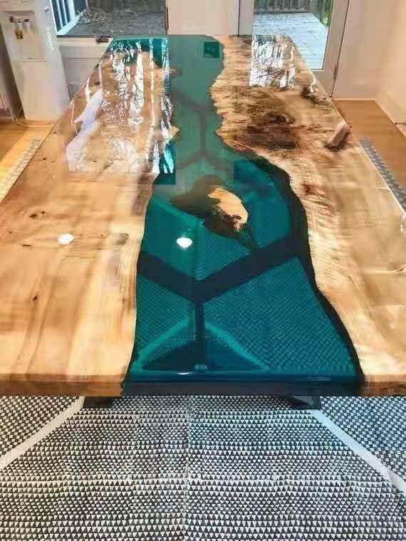 MORE DESIGN Blue Ocean Wooden Home Furniture Factory Direct Solid Walnut Kitchen Restaurant River Epoxy Wood Resin Dining Table