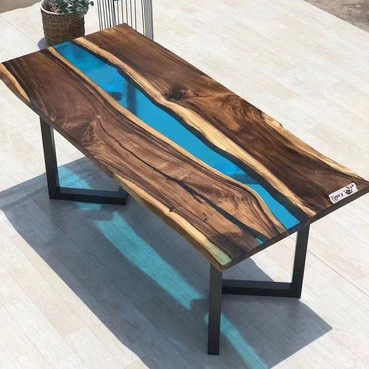 MORE DESIGN Blue Ocean Wooden Home Furniture Factory Direct Solid Walnut Kitchen Restaurant River Epoxy Wood Resin Dining Table