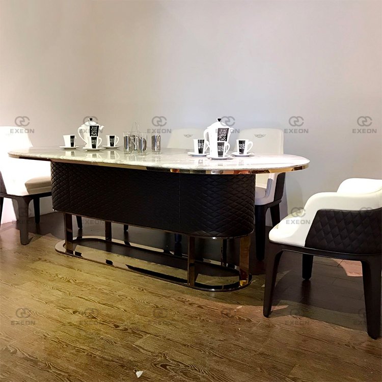 Luxury Italian Oval Dining Table Salle Manger Stainless Steel Legs Marble Top Modern Dining Set Dining Room Furniture