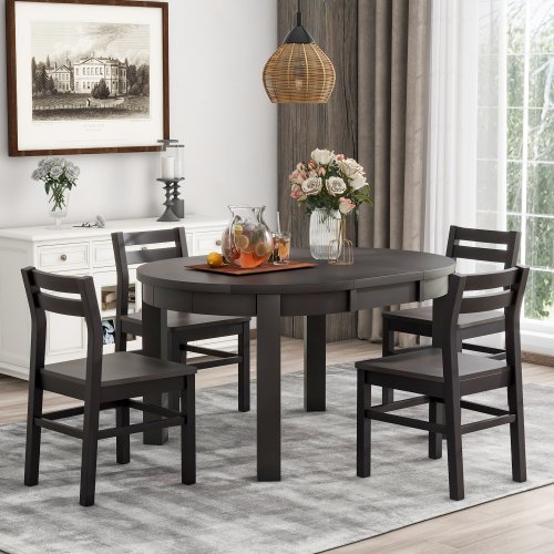 Manufacturer 4-Piece Extendable Round Dining Table Set with Storage Drawers and Dining Chairs Table Solid Wood Dining Table Set