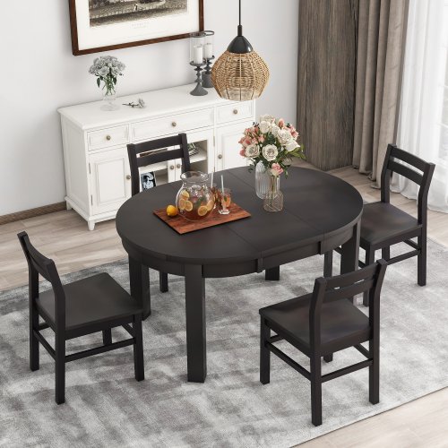 Manufacturer 4-Piece Extendable Round Dining Table Set with Storage Drawers and Dining Chairs Table Solid Wood Dining Table Set
