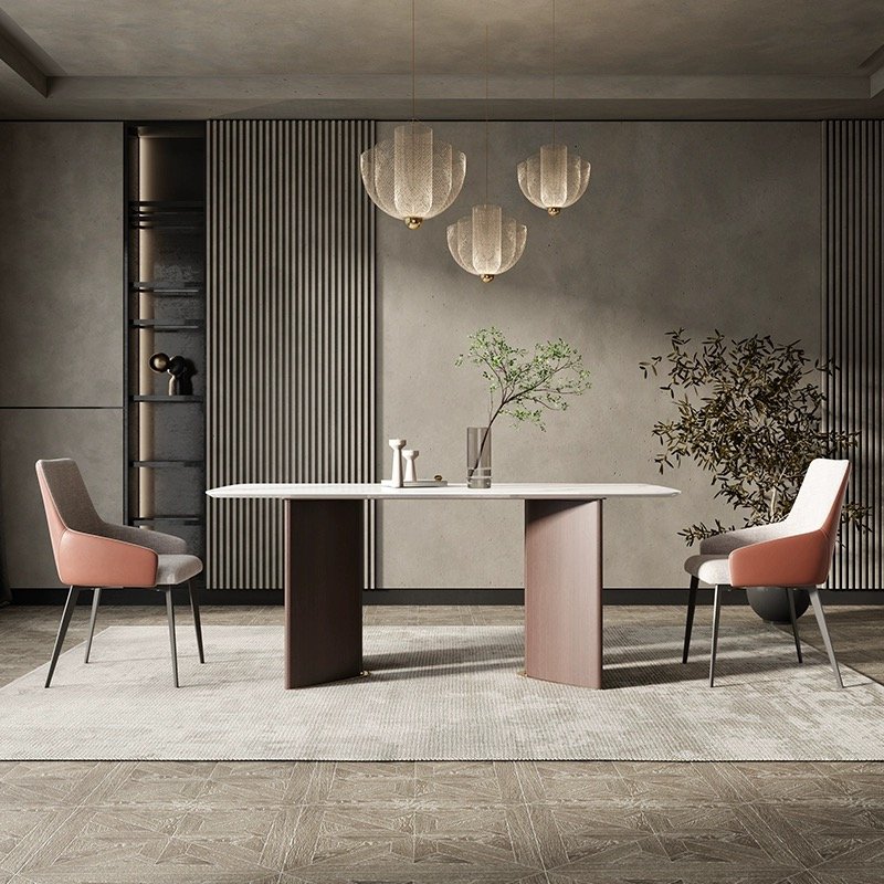 Italian Luxury Design Dining Room Furniture Set Customized Rectangular Marble Top Golden Silver Stainless Dining Table