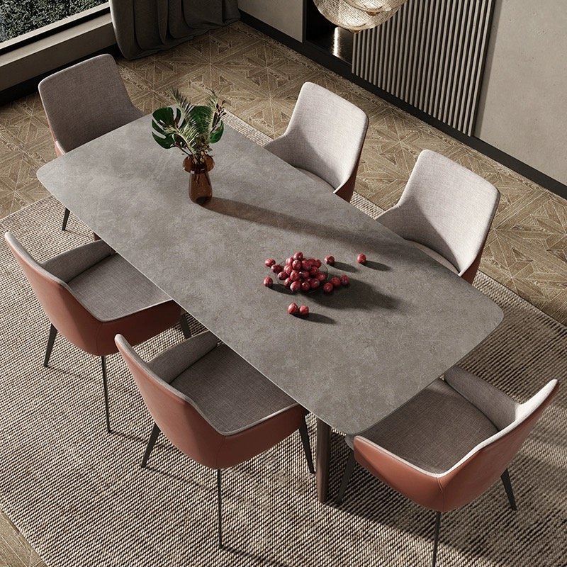 Italian Luxury Design Dining Room Furniture Set Customized Rectangular Marble Top Golden Silver Stainless Dining Table