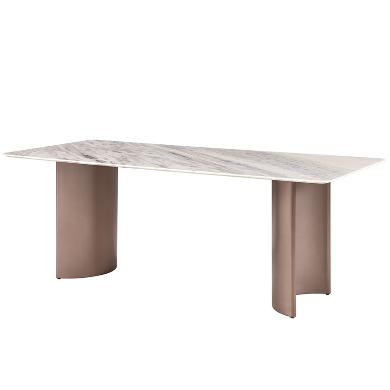 Italian Luxury Design Dining Room Furniture Set Customized Rectangular Marble Top Golden Silver Stainless Dining Table