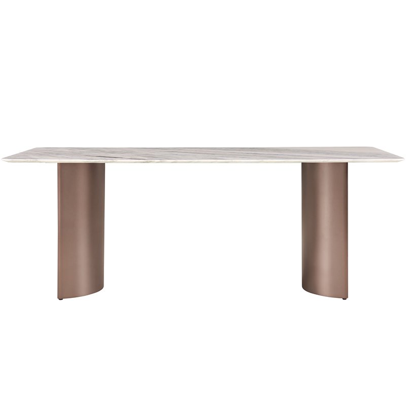 Italian Luxury Design Dining Room Furniture Set Customized Rectangular Marble Top Golden Silver Stainless Dining Table