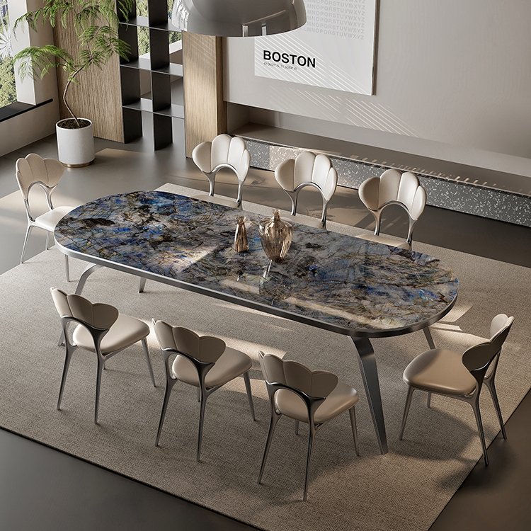 HJ HOME Italian Modern Home Furniture Luxury Stone Marble Dining Tables with Chiars Set Dining Room Furniture