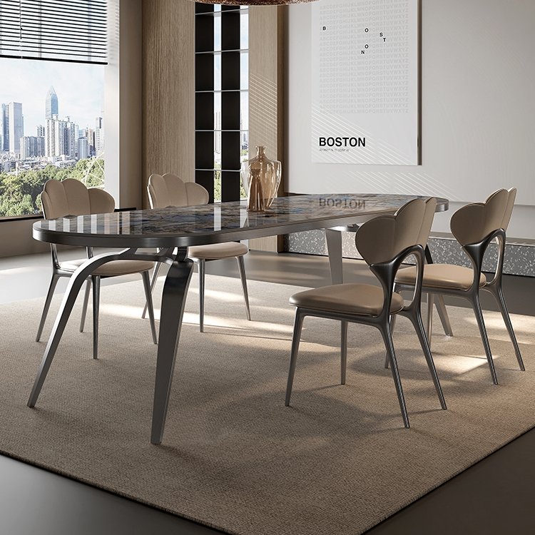 HJ HOME Italian Modern Home Furniture Luxury Stone Marble Dining Tables with Chiars Set Dining Room Furniture