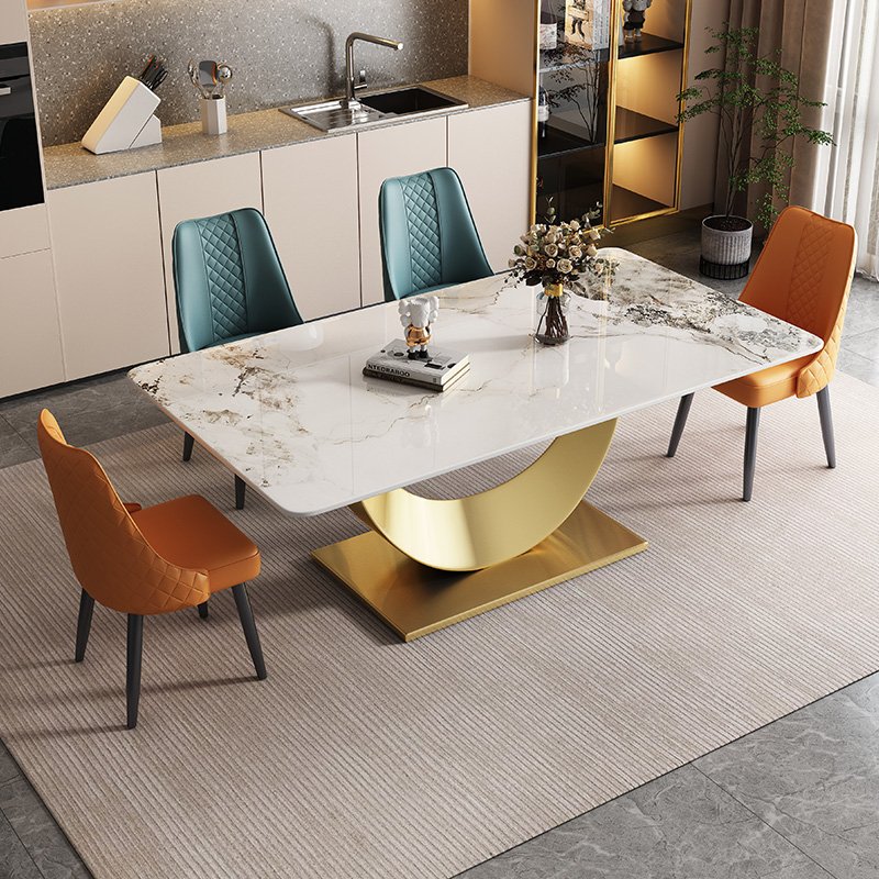 Modern nordic dining table set 4 chairs gold base marble dining table and chairs for sale