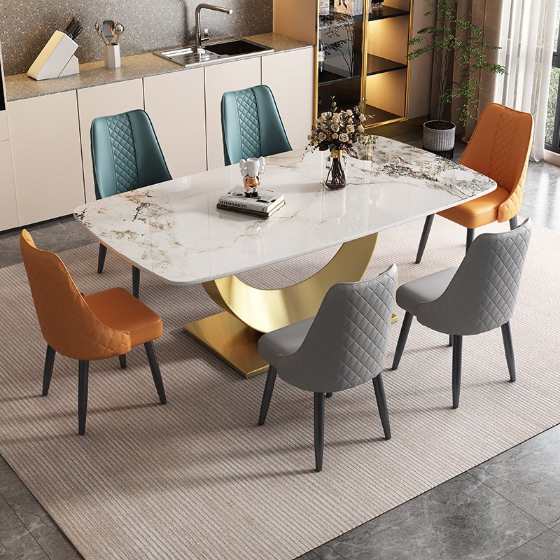 Modern nordic dining table set 4 chairs gold base marble dining table and chairs for sale