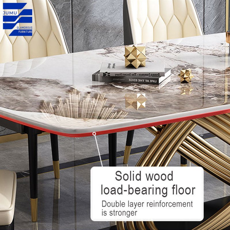 Luxurious Stainless Steel Dining Table Set with Unique Marble Rectangular Design Modern for Indoor Kitchen and Outdoor Use