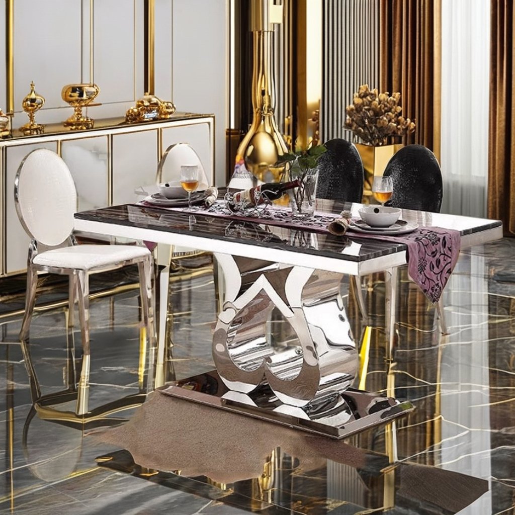 Modern 8-Seater Dining Table Set with Marble Top and Stainless Steel Base Furniture for Dining Room Metal Material