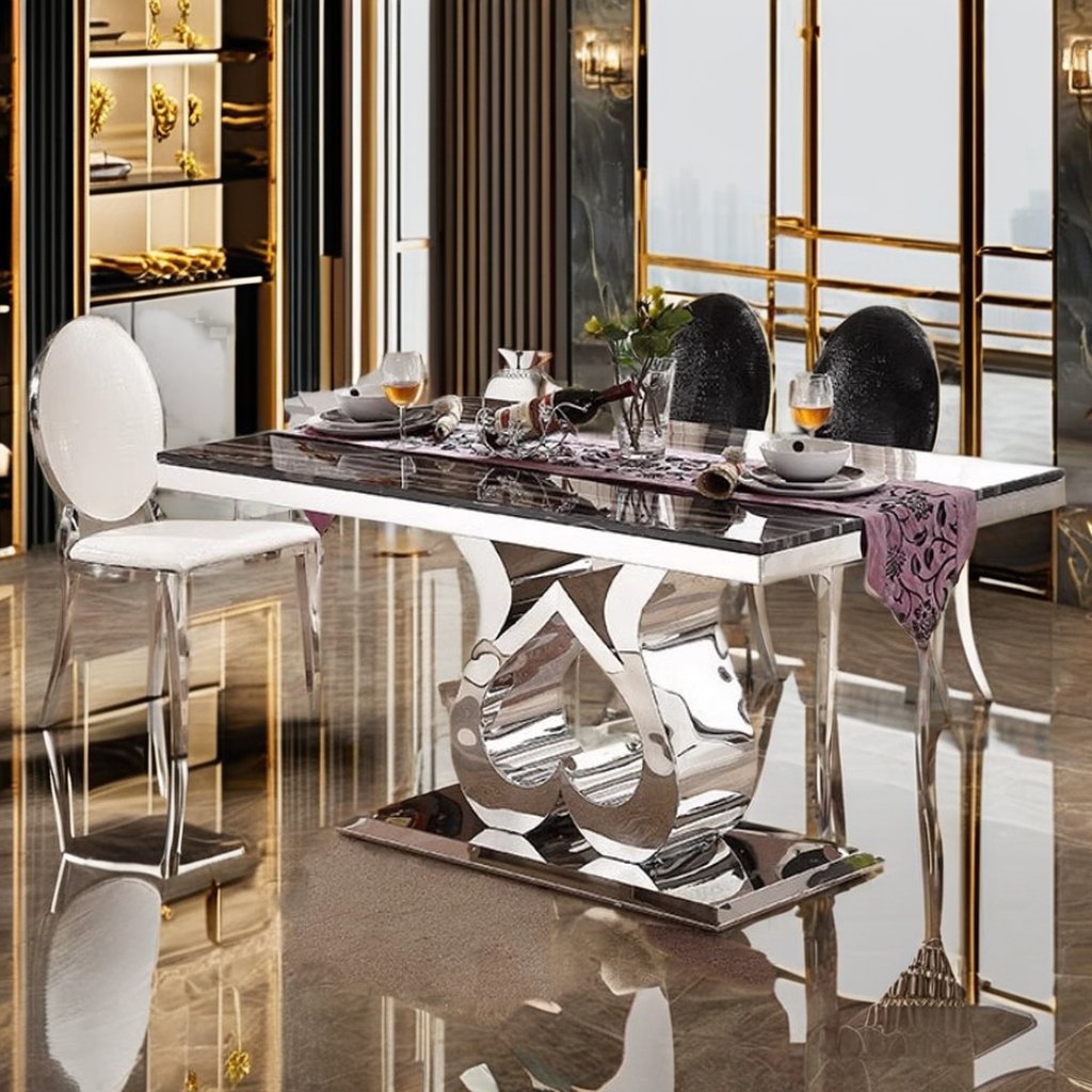 Modern 8-Seater Dining Table Set with Marble Top and Stainless Steel Base Furniture for Dining Room Metal Material