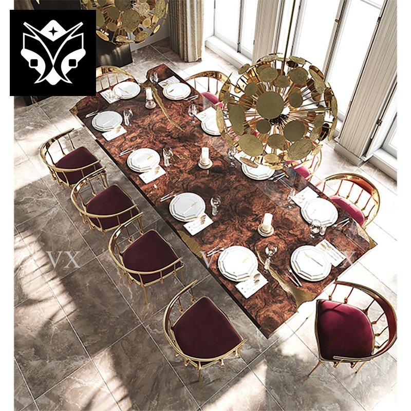 High Quality Dining Table Modern Wood Room Furniture Stainless Dining Table Luxury Villa
