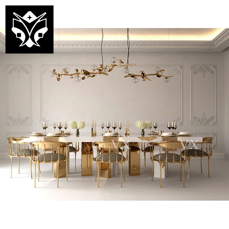 High Quality Dining Table Modern Wood Room Furniture Stainless Dining Table Luxury Villa