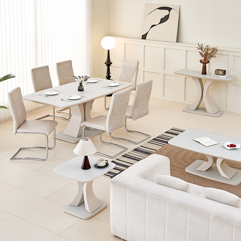 Nordic modern minimalist foldable home furniture restaurant kitchen white ceramic marble dining table set table and 6 chairs