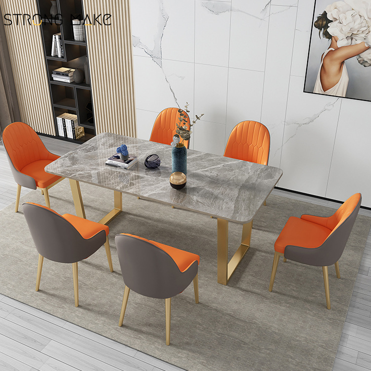 Best Sale Dinning Table Italian Nature Marble Stone Top Golden Stainless Steel Base 4 Seaters Marble Dining Table