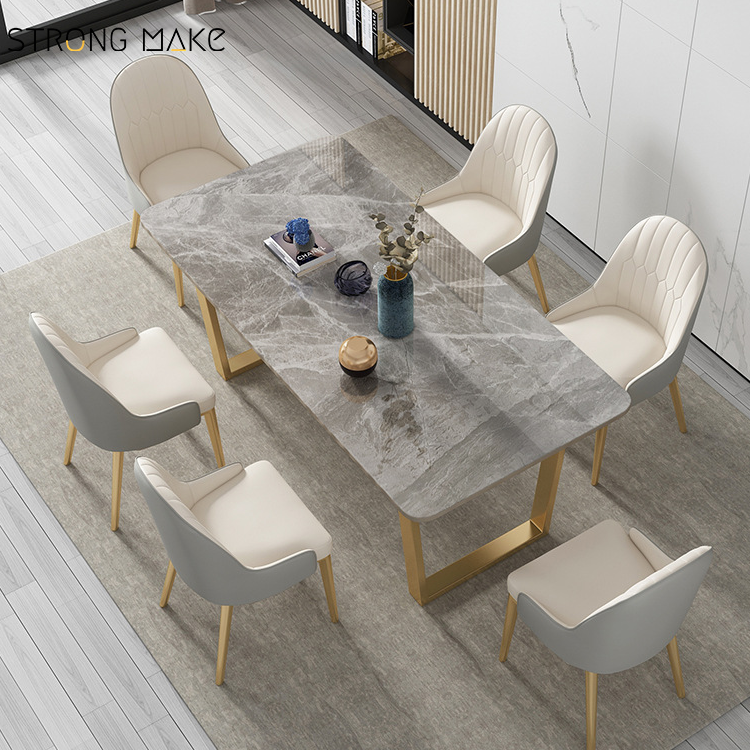 Best Sale Dinning Table Italian Nature Marble Stone Top Golden Stainless Steel Base 4 Seaters Marble Dining Table