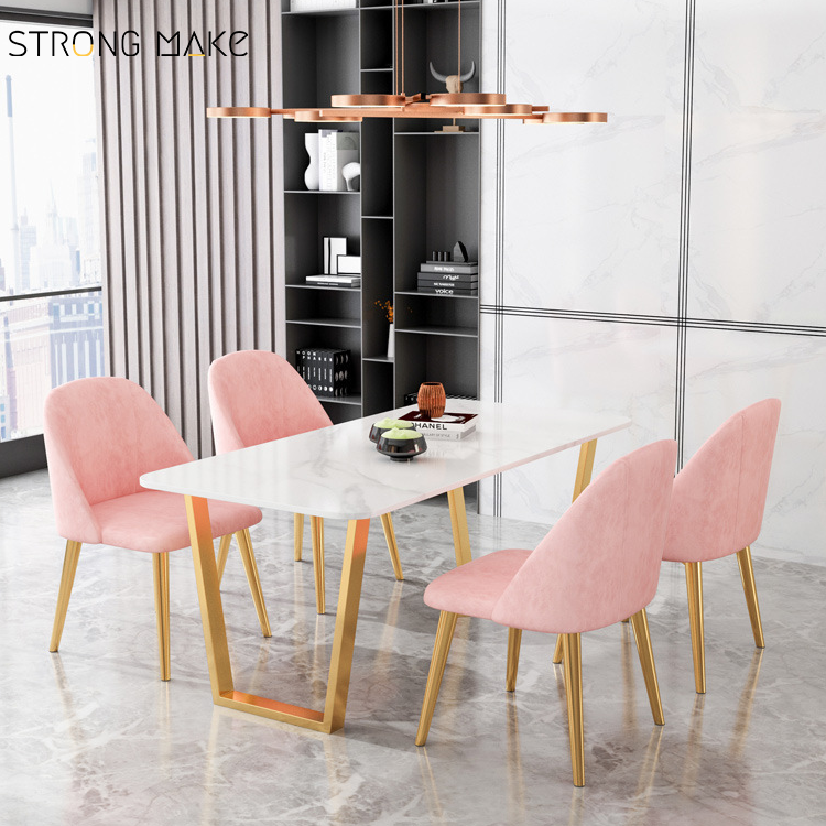 Best Sale Dinning Table Italian Nature Marble Stone Top Golden Stainless Steel Base 4 Seaters Marble Dining Table