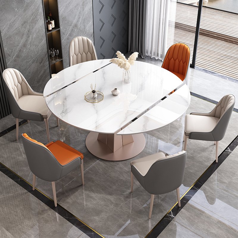 Modern Dining Table for 6 People Large Rectangle Kitchen Table with Design Leg White Dinner Table Kitchen&Dining Room Extendable