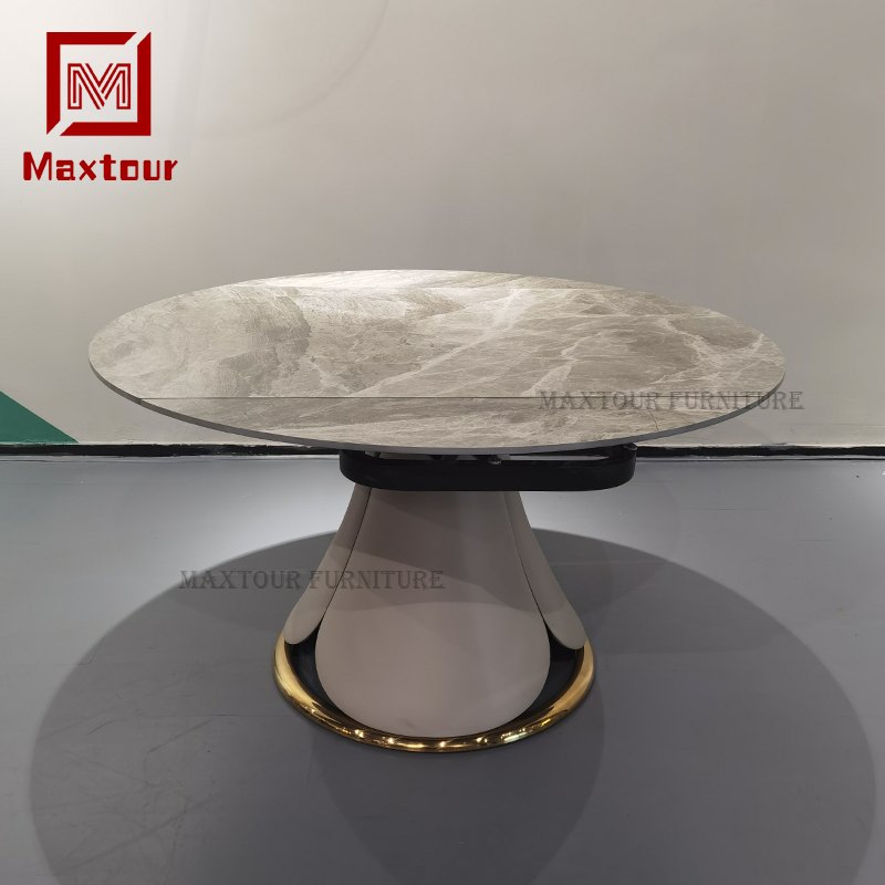 Home Furniture Metal Dining Room Set with Ceramic round Table and 6 Chairs for Kitchen Use