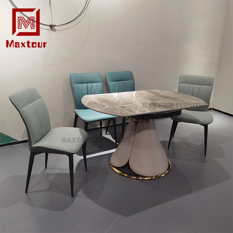 Home Furniture Metal Dining Room Set with Ceramic round Table and 6 Chairs for Kitchen Use