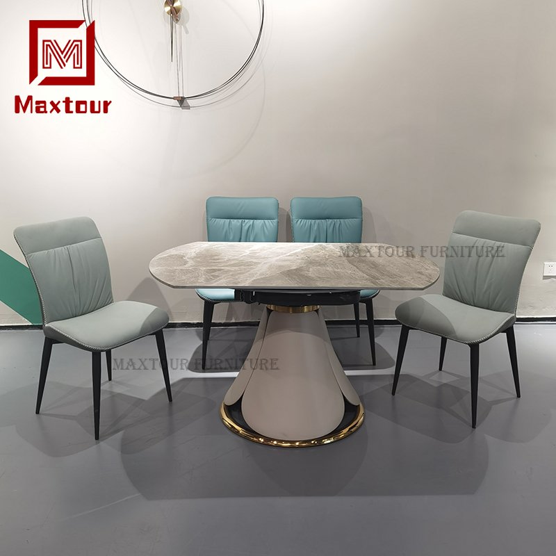 Home Furniture Metal Dining Room Set with Ceramic round Table and 6 Chairs for Kitchen Use