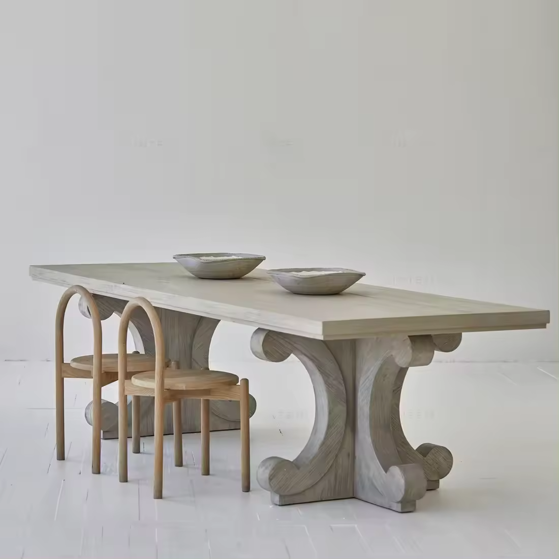 Scandinavian Style 6-Seater Recycled Pine Wooden rustic Dining Table Set for Hotels and Villas Conference and Comedor Table Use