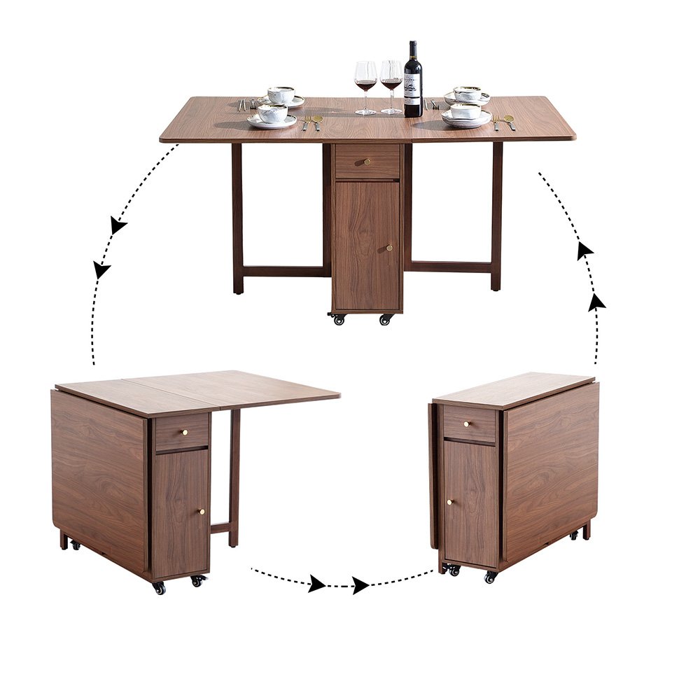 Solid Wood Space-Saving Folding Kitchen Dining Table Wooden Dining Room Kitchen