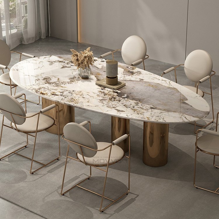 Contemporary Luxury Rectangular Dining Table Modern Nordic Style Sleek Slate Black Extendable Made of Steel Stone Metal Iron