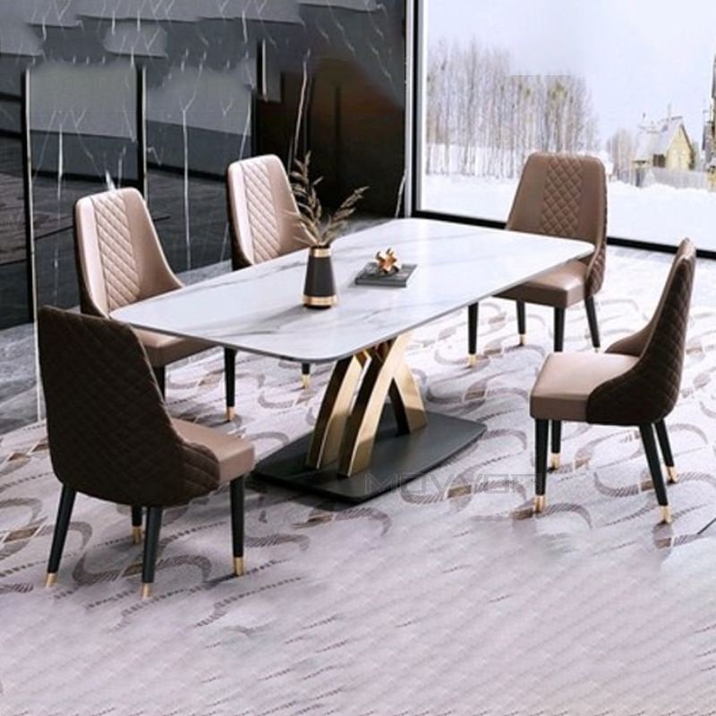 Contemporary Luxury Rectangular Dining Table Modern Nordic Style Sleek Slate Black Extendable Made of Steel Stone Metal Iron