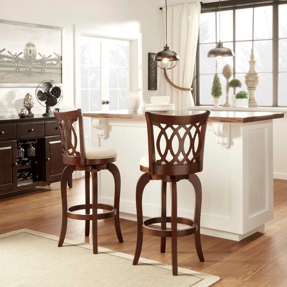 Lea modern simple solid wood bar stool with cushion brown finish