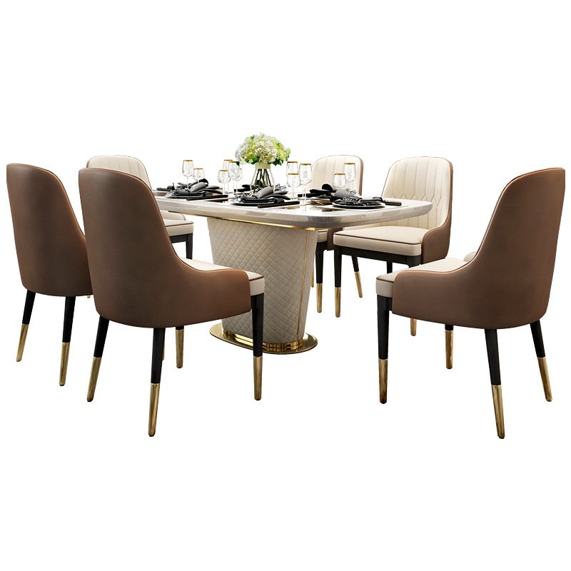 Post-modern Marble Dining-table Rectangular Light Luxury Dining Tables and Chairs Set Modern Simple Home Furniture 1 Piece