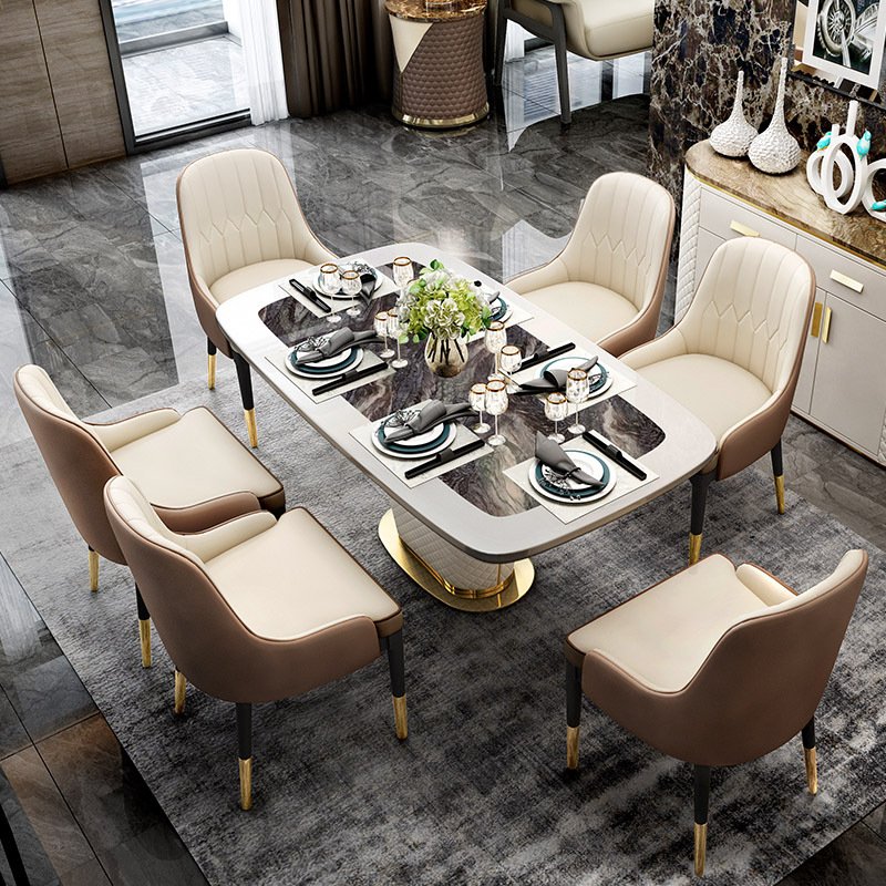 Post-modern Marble Dining-table Rectangular Light Luxury Dining Tables and Chairs Set Modern Simple Home Furniture 1 Piece