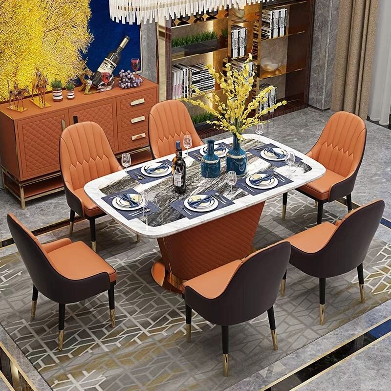 Post-modern Marble Dining-table Rectangular Light Luxury Dining Tables and Chairs Set Modern Simple Home Furniture 1 Piece